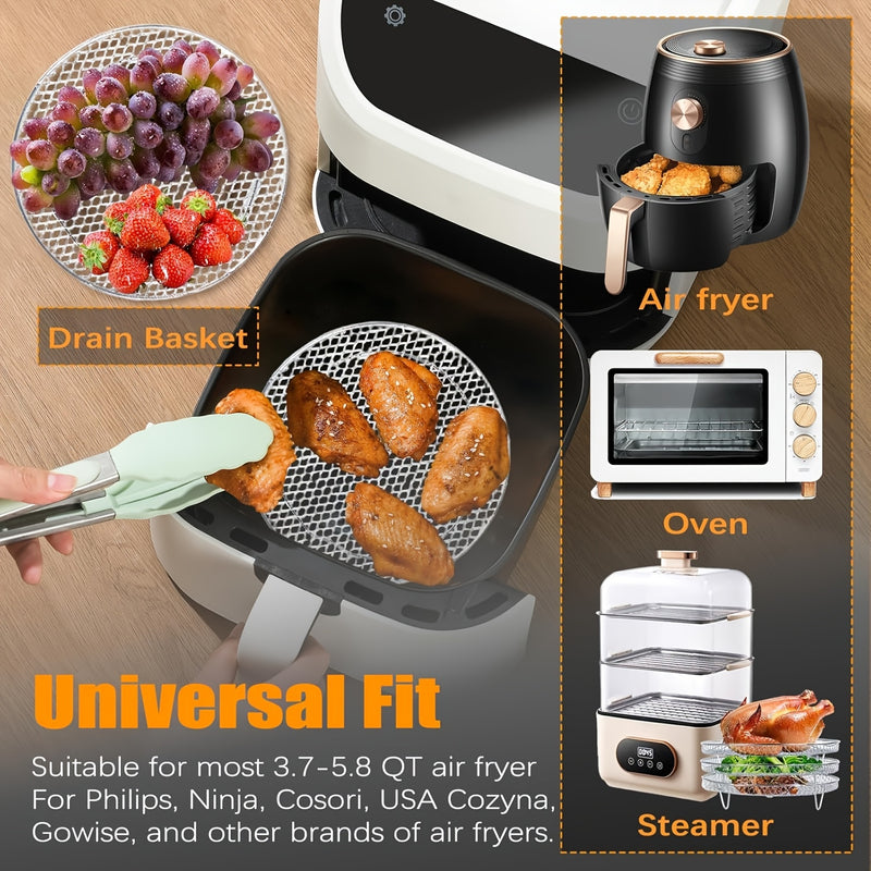 11 piezas de rejilla de freidora de aire de acero inoxidable 304 de capas múltiples, rejilla de deshidratador de acero inoxidable apilable, accesorios de freidora de aire, adecuados para asar y cocinar, juego de 3 piezas