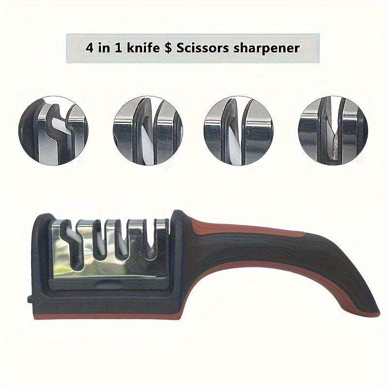 1pc Piedra de afilar de alta eficiencia profesional de 4 niveles, material ABS y cerámico, afilador de cuchillos rápido, con agarre antideslizante, adecuado para todo tipo de cuchillos, tijeras, suministros de cocina, es un gran regalo para Acción de Gra