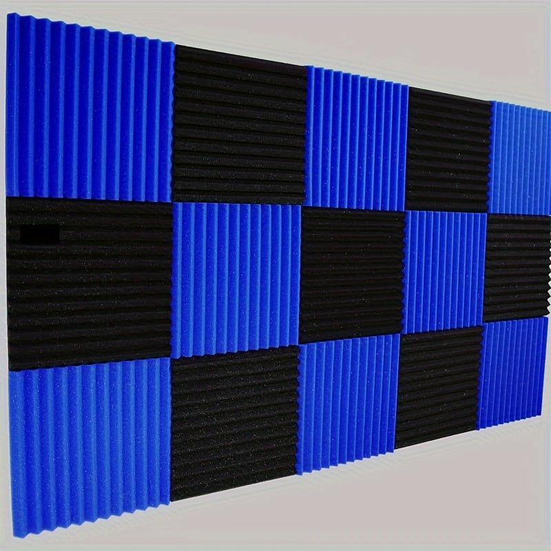 Paquete de 50 Paneles Aculicos de Espuma Negros y Azules de 30cm x 30cm x 2.5cm para Estudio, Alta Densidad, Materiales de Aislamiento para Grabación de Instrumentos Musicales