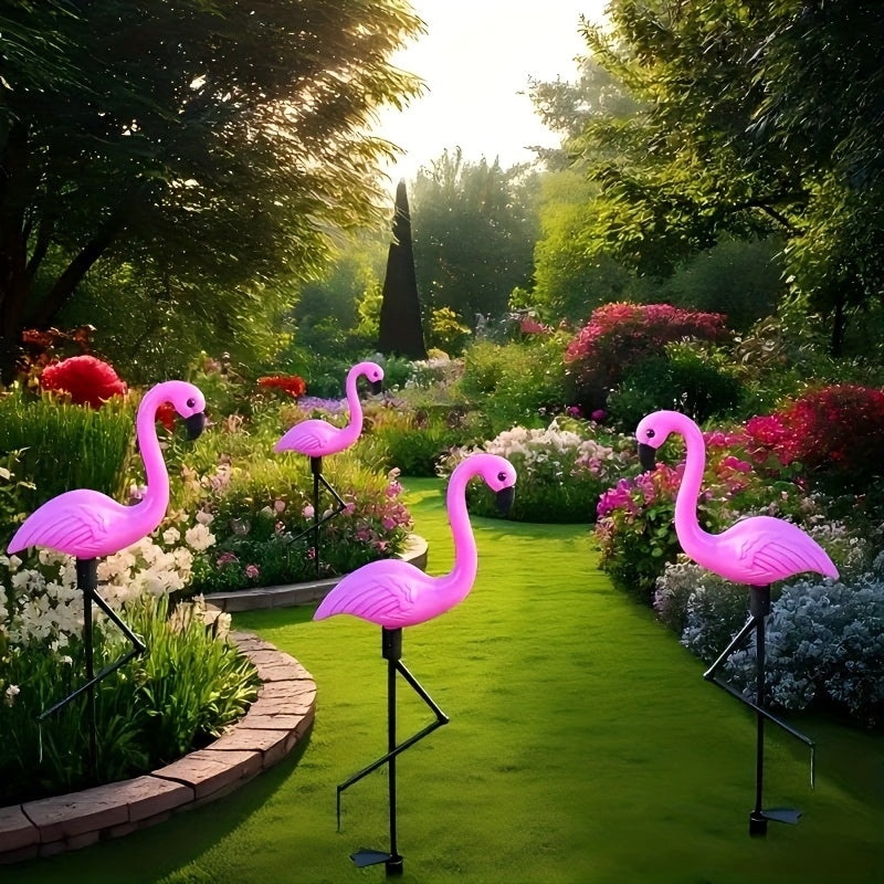 Luces solares para paisajes exteriores, estatuas de flamencos rosados para jardín con iluminación LED - duraderas y hechas de plástico, ideales para caminos de flores, céspedes y decoraciones de Halloween y Pascua