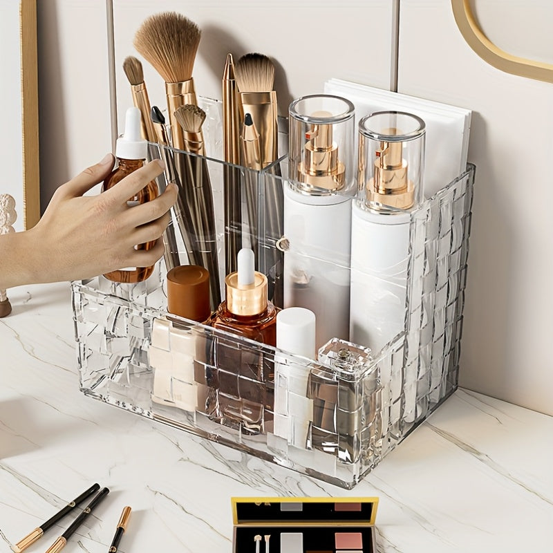 Organizador de maquillaje transparente de lujo con divisores, almacenamiento de cosméticos para lápices de cejas y cuidado de la piel, organizador plástico liviano para baño o tocador, organizadores de maquillaje