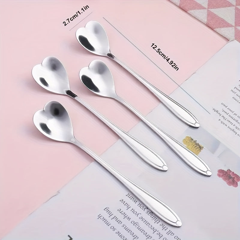 Juego de 4 Cucharas de Acero Inoxidable en Forma de Corazón, Cucharas Creativas para Mezclar Postres y Café, Elección Ideal para Fiestas de Navidad, Vacaciones, Restaurante y Uso en la Cocina del Hogar