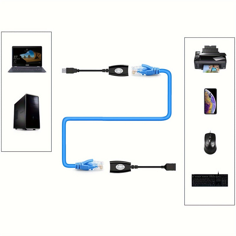 Adaptador USB a Cat5 - Extensor USB 2.0 Sobre RJ45 Ethernet, Compatible con Cables Cat5/Cat5e/Cat6/Cat7/Cat8