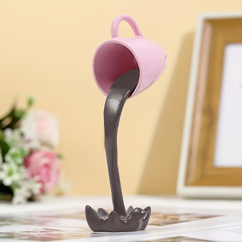 1pieza de escultura de taza de café 3D de resina, decoración de taza de café colgante colorida, diseño divertido de rebosamiento adecuado para decoración de cocina y sala de estar, adorno de arte de escritorio.
