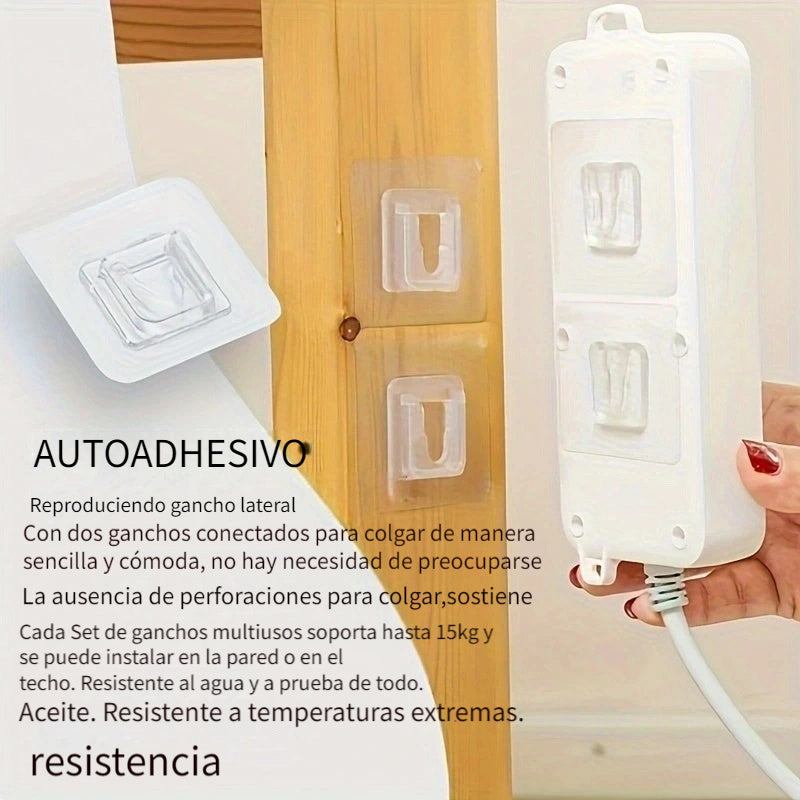 20 piezas de soporte de tablero de alimentación de pared de plástico de moda con fácil instalación, hebilla de enclavamiento transparente, sujetador adhesivo sin taladrar sin costuras para baño y puerta, ganchos utilitarios