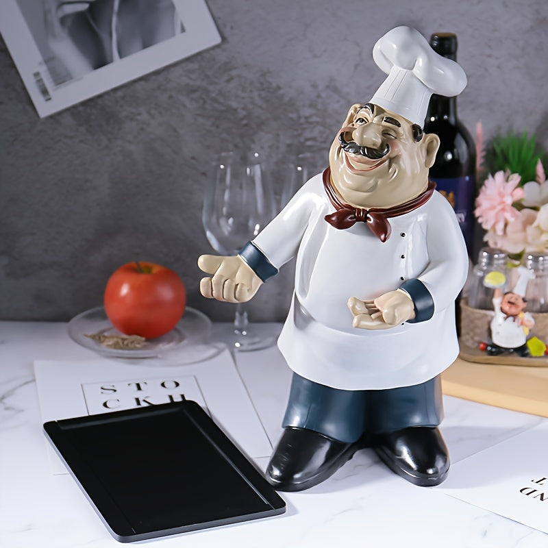 Gran Figura de Cocinero con Pizarra de Resina de 40.49cm - Decoración para el Hogar y la Cocina para Restaurante, Bar, Exhibición en Interiores y Exteriores - Accesorios de Habitación Versátiles para Fiestas, No Necesita Electricidad