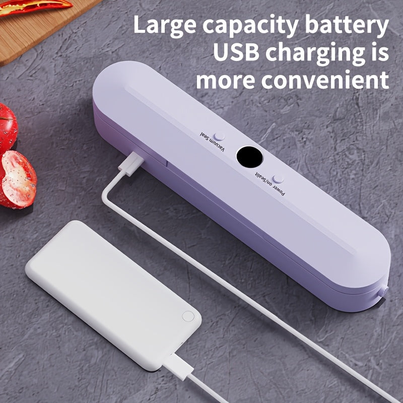 Máquina de sellado al vacío inalámbrica portátil, recargable por USB con batería de alta capacidad de 1500mAh, bomba de alta potencia para cerrar la frescura, ideal para alimentos, snacks, carne, frutas, verduras, diseño de ahorro de espacio, tensión de