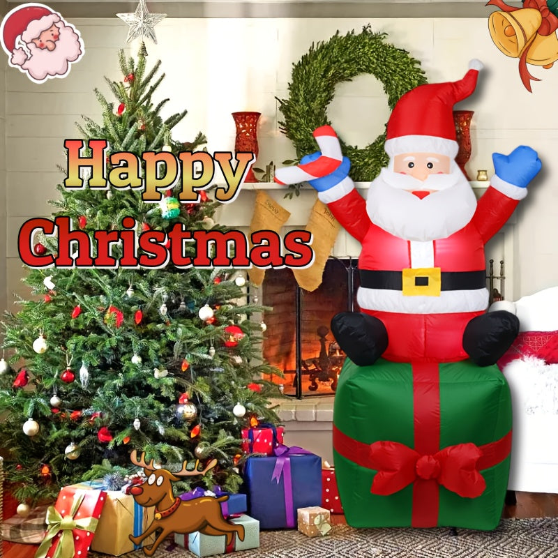 Caja de regalo inflable de Santa Claus, 182.88 cm, iluminación, enchufe americano, ideal para bodas/centros comerciales/patios/fiestas al aire libre, figura inflable navideña