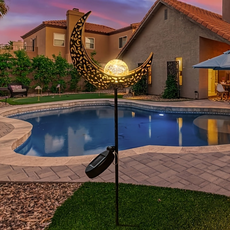 1pc Luz Decorativa Solar de Jardín Lunar, Bola de Vidrio Agrietado con Estaca Metálica para Suelo, Ideal para Senderos, Céspedes, Patios y Patios Traseros, Regalo de Cumpleaños para Mujeres, Día de la Madre, Navidad, Accesorio de Halloween