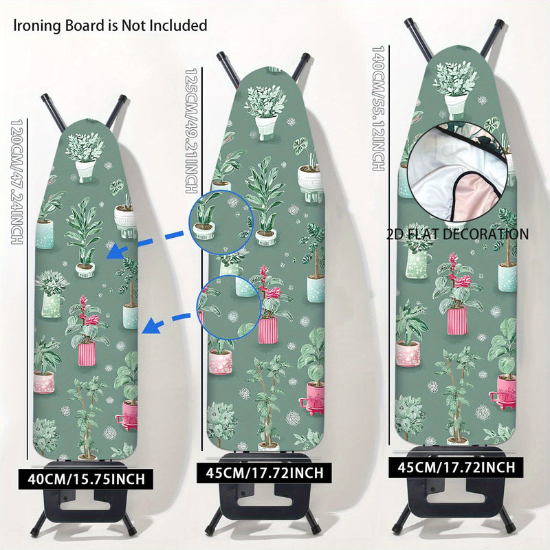 Fundas Lavables para Tabla de Planchar con Plantas Verdes - Sin Necesidad de Tabla, Ajusta a la Mayoría de Tablas Estándar, Decoración para Lavandería, Accesorios Fáciles de Instalar (Diseño Plano 2D), Organización del Hogar, Patrón Vibrante, Tela Durade