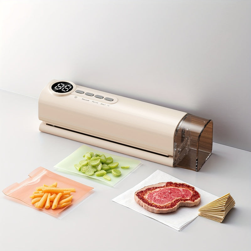 Selladora al vacío automática inalámbrica para uso doméstico. Integra bombeo y sellado, adecuada para todo tipo de alimentos, ofrece conservación eficiente de los alimentos en casa