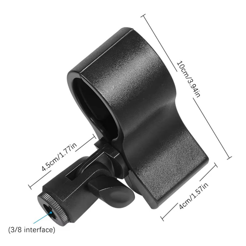 Abrazadera de Micró!fono Versátil con Adaptador - Soporte Manual Resistente y Flexible para Micrófonos de 3-6cm, Instalación Fácil, Negro