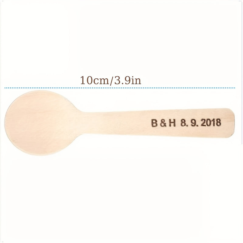 Pedido personalizado de 400 cucharas de madera desechables biodegradables y compostables de 3,9 pulgadas, hechas de madera de abedul de grado alimenticio, adecuadas para fiestas, bodas y acampadas.