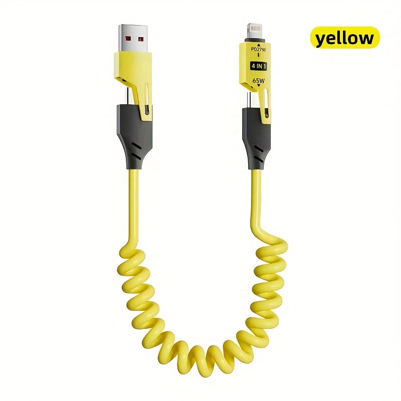 Mejor elección: 1pc/5pcs cable de carga universal de alta velocidad de aleación de zinc 65W, retráctil con resorte compatible con for Samsung S24, S23, S21, One Plus, Mi 13, Huawei, OPPO y series iPhone – la mejor opción para cargar en el coche