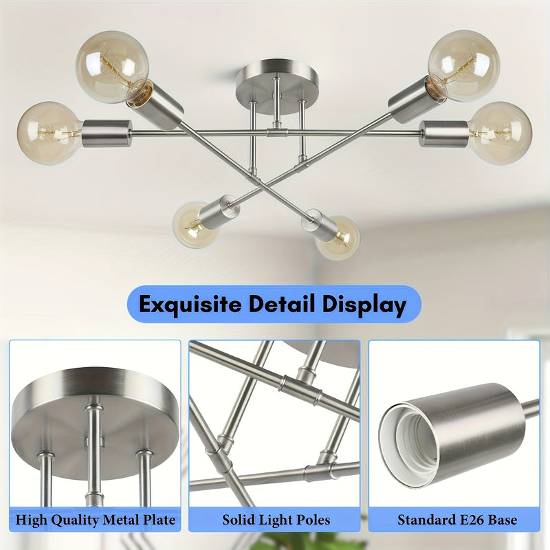 Araña estilo Sputnik moderna con pantallas metálicas desmontables, luz de techo semiempotrada para sala, dormitorio, cocina, comedor y espacios comerciales, incluye hardware de instalación (foco no incluido), grado comercial, acabado metálico, conexión c