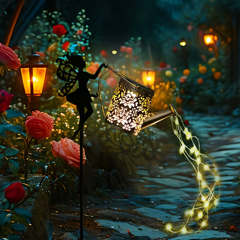 1 unidad de lámpara solar para césped con regadera y proyección floral - Decoración exterior LED, adecuada para pasillos, jardines, patios. Iluminación nocturna ambiental, iluminación de senderos, jardín solar