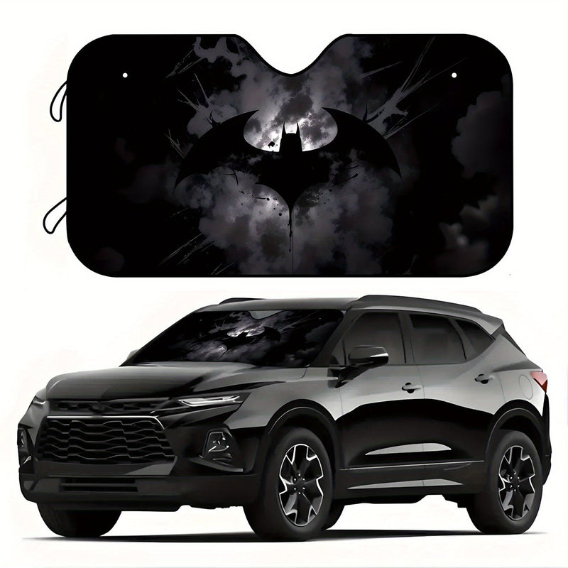 Paraguas solar plegable de Batman de Warner Bros. | Cubierta de parabrisas estilo dibujos animados con material de poliéster | Visera de coche premium con bloqueo de UV | Mantiene la temperatura fresca del habitáculo | Accesorio automotriz unisex (instal