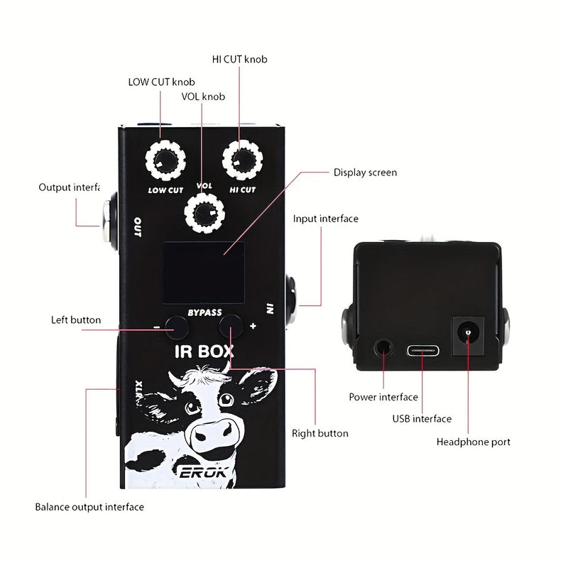 EROK IR-BOX Pedal de Efectos para Guitarra y Bajo con 32 Preseleccionados, Control por App Móvil, EQ de 9 Segmentos, Alimentación USB, Fabricado en China