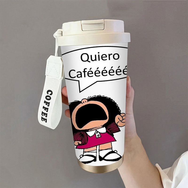 1pc Taza de Café y Vaso de Acero Inoxidable de 18oz, Antiderrames, Idea de Regalo, Diseño de Personaje de Dibujos Animados