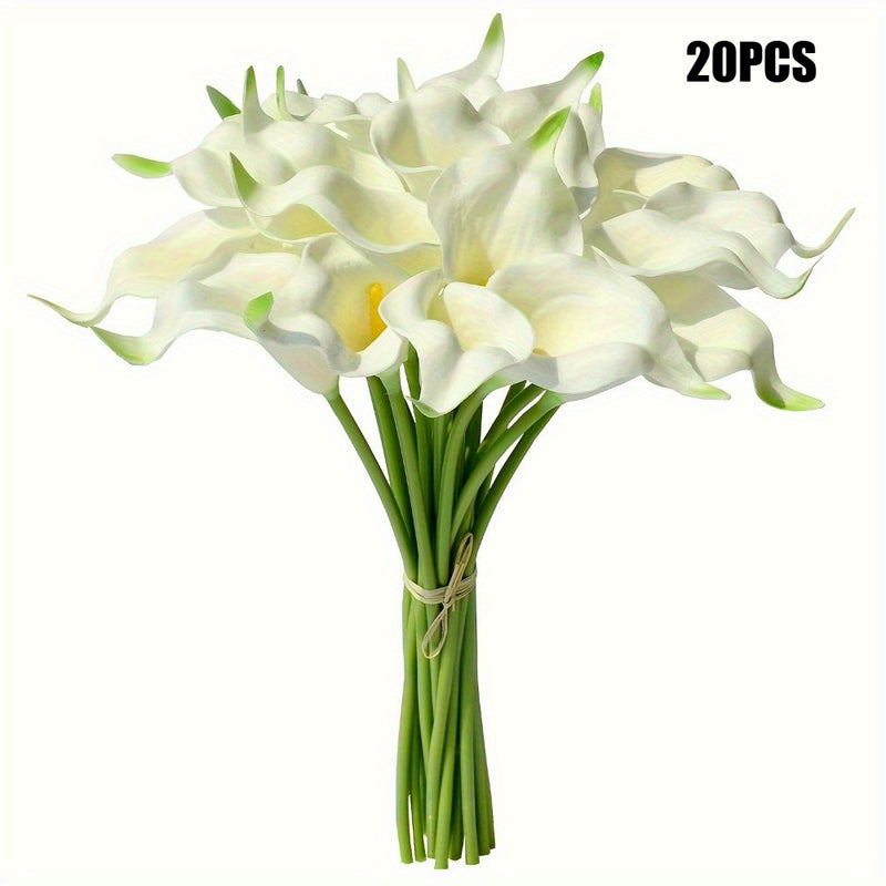 20 piezas de ramo de calas artificiales - Flores blancas de plástico realistas para bodas, Día de San Valentín, Día de la Madre, Semana Santa y decoración del hogar, accesorios para ramos