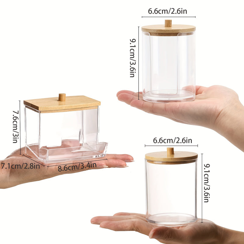 4 contenedores para hisopos, caja organizadora con tapa, dispensador de bolas de algodón de 10/7 oz, frasco de baño para almacenamiento