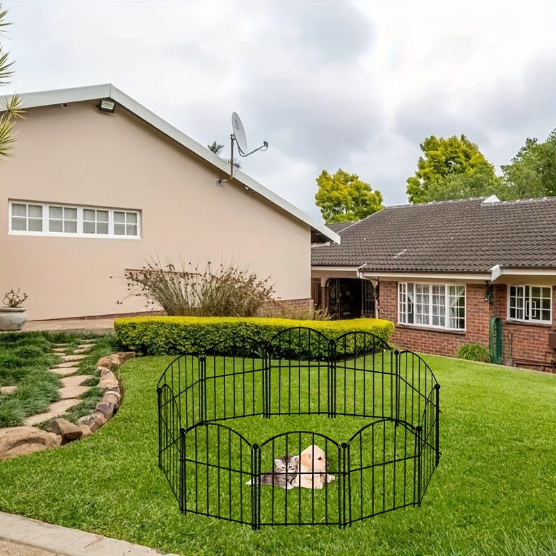 10 pzas Paneles de Valla de Jardín de Hierro Arqueado a Prueba de Óxido - Cercado Metálico Duradero sin Excavación para Perros, Barrera para Animales, Borde Atractivo para Macizos de Flores, Valla de Alambre Ornamental para Decoración Exterior de Patio y