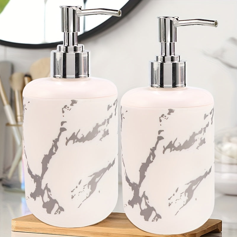 Dispensadores de plástico con textura de cerámica moderna, esenciales para el baño, para jabón de manos, champú y gel de baño, diseño elegante en blanco con vetas negras, no requieren electricidad
