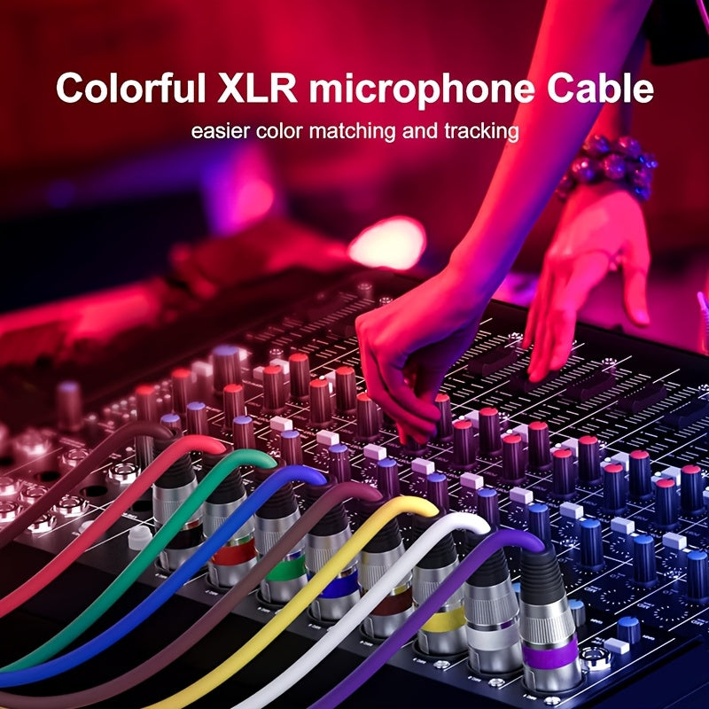 Conjunto de 6 Cables de Micrófono Balanceados XLR Macho a Hembra de 7.62 metros - 3 Pines, Anti-Interferencias, Diseño Autobloqueante, Colores Vibrantes (Rojo, Naranja, Amarillo, Verde, Azul, Morado) para un Sonido Claro y Fácil Identificación