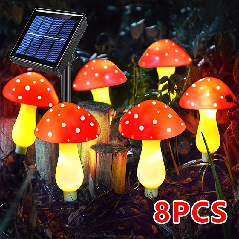 Luz de hongo solar para exteriores, luz de poste de madera decorativa de jardín solar LED, 8 modos de iluminación luz decorativa de jardín solar, perfecta para Navidad, Halloween, boda, decoración de fiesta de vacaciones