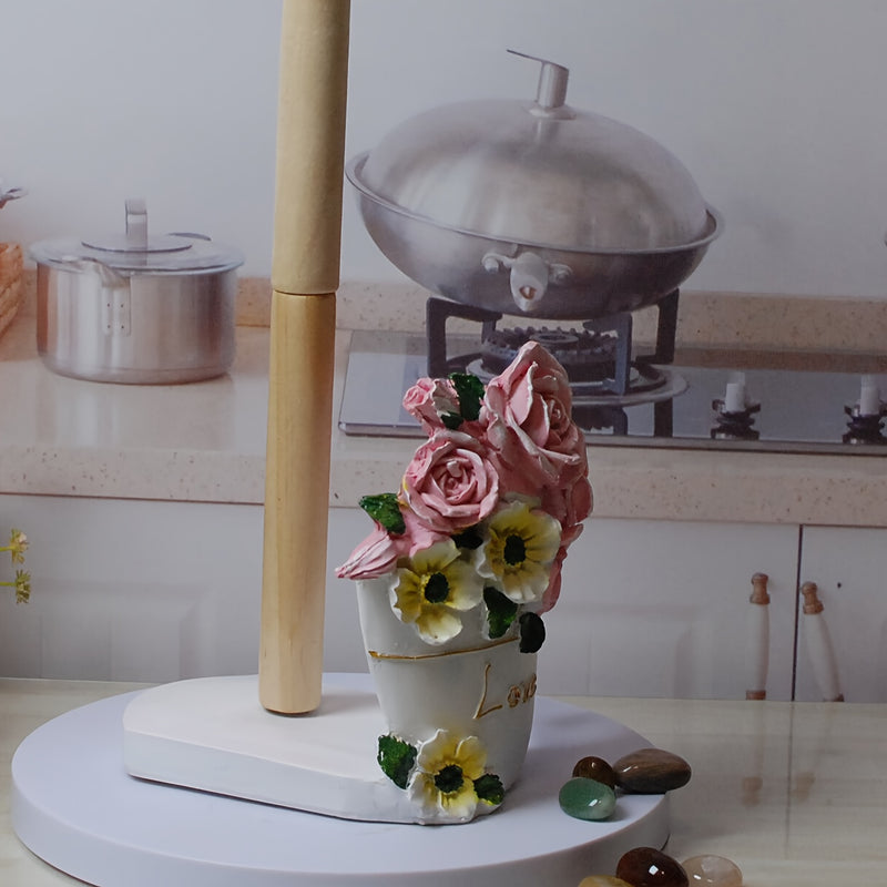1pieza Elegante Diseño de Rosa de Resina Portarrollos de Papel con Base de Taza de Té con "Amor" - Ideal para Decoración de Cocina, Accesorio de Mostrador | Tema de Decoración de Flores | Loza de Cocina Duradera, Portarrollos de Papel