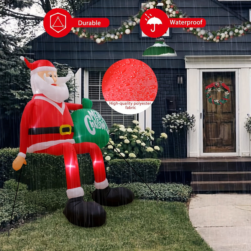 Papá Noel inflable en el techo con bolsa verde decoración de jardín, tema de vacaciones de Navidad, material de poliuretano, con luces LED, para montaje en techo, alimentado por enchufe de 120V EE. UU.