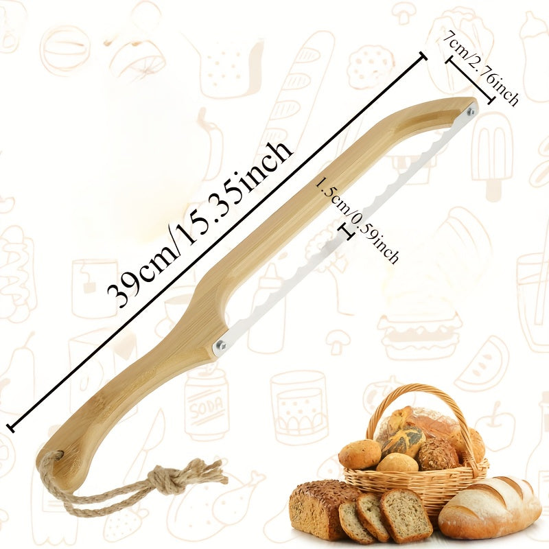 Cortador de Pan Ergonómico de Madera con Hoja de Acero Inoxidable Dentada - Filo Afilado y Duradero para Mazas, Bagels y Panes - Herramienta de Cocina Multifuncional, Regalo Ideal para Aficionados a la Repostería