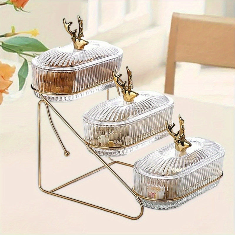 Bandeja Elegante de 3 Niveles para Servir Snacks y Frutas con Tapa - Estructura de Hierro Resistente, Diseño Inspirado en el Norte para Cocina, Sala de Estar, Fiestas | Perfecta para Frutas Secas, Dulces, Frutos Secos | Fácil de Limpiar, Bandeja de Aper