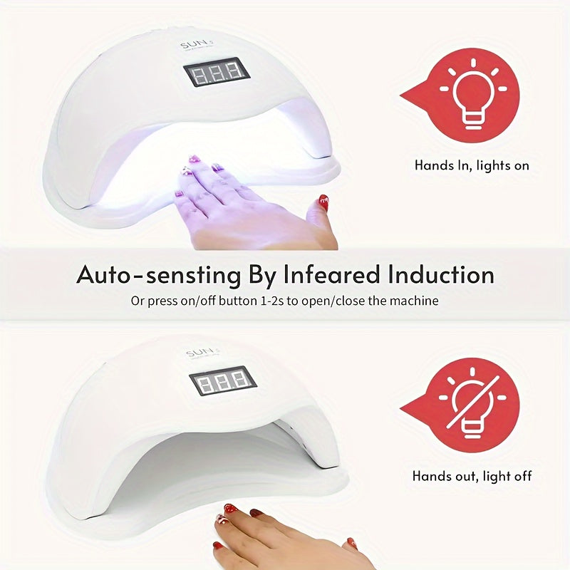 Lámpara LED para uñas de 48W con sensor inteligente - Luz de polir rápido y portátil, pantalla LCD, base extraíble, ideal para uso en casa y salón, alimentada por USB, material plástico, secador de uñas.