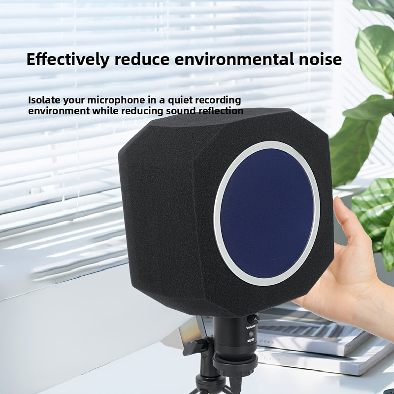 Protector de Micrófono de Estudio Portátil con Filtro Pop - Conector XLR, Material de Fibra, No Requiere Batería - Ideal para Aislamiento Vocal y Grabación Acústica