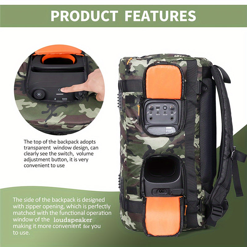 Bolsa de viaje de altavoz Partybox 110, camuflaje con acceso de cremallera, ventana de sonido coincidente para operación fácil, estuche de equipo de música