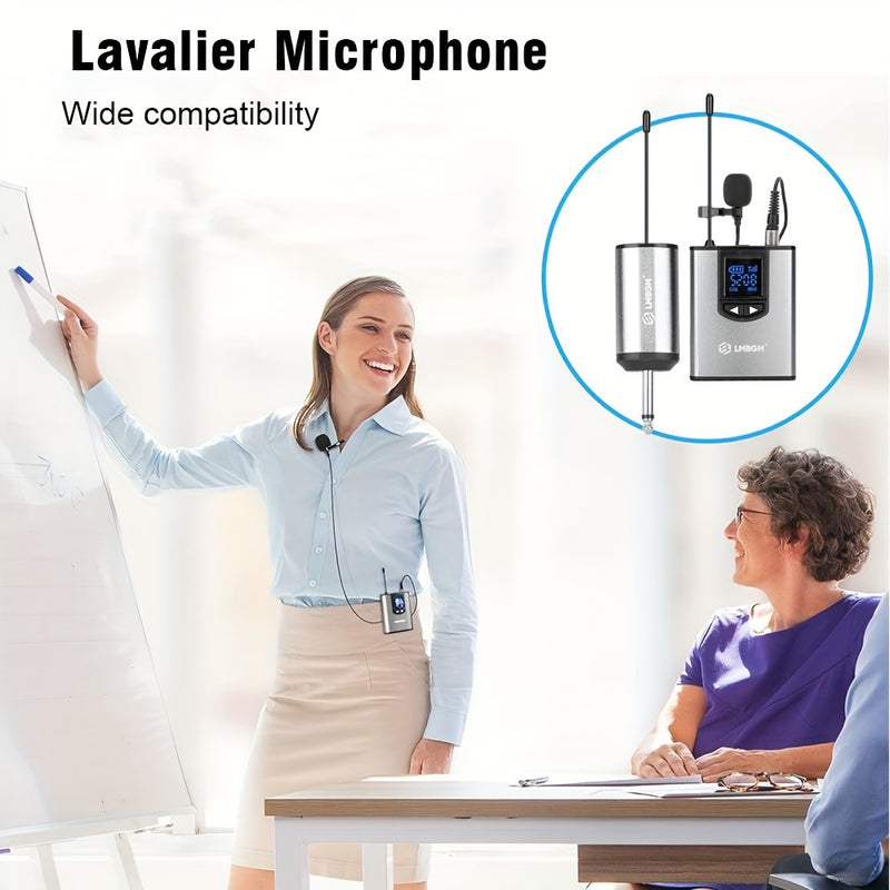 1pc LMBGM Sistema de micrófono inalámbrico UHF, paquete de cuerpo recargable USB y conjunto de lavalier con patrón de polarización omnidireccional, conector de 6,35 mm, para cantar, karaoke, transmisión en vivo, ideal para aula, conferencia, transmisión