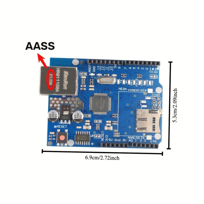 Placa de Expansión de Red Ethernet con Ranura para Tarjeta SD - Compatible con las Placas de Desarrollo Mega y Uno, Ideal para Proyectos de Red en Arduino W5100