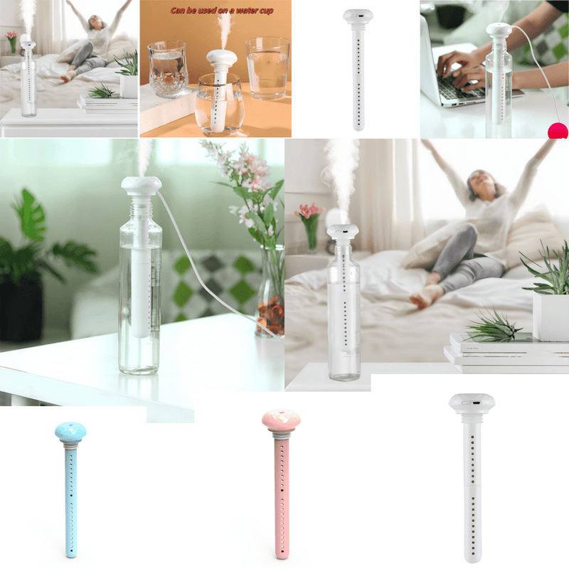 Humidificador de Niebla Fría Portátil con Alimentación USB - Diseño Compacto y Elegante con Almohadillas Remojables para Viajes, Oficina, Coche y Uso Doméstico, Cuerpo de Plástico Transparente con Nivel de Agua Visible, Humidificación del Hogar | Humidif