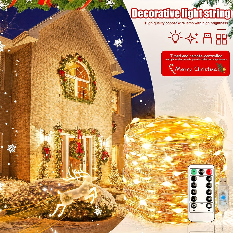 1pieza Árbol de Navidad y Luces de Hadas con Alimentación USB, 8 Modos, Control Remoto, Clasificación IP44 - Ideal para Hogar, Boda, Fiesta, Cumpleaños, Decoraciones de Halloween, Acento de Sala Festivo|Acento de Sala Festivo|Luces LED Duraderas, Decorac