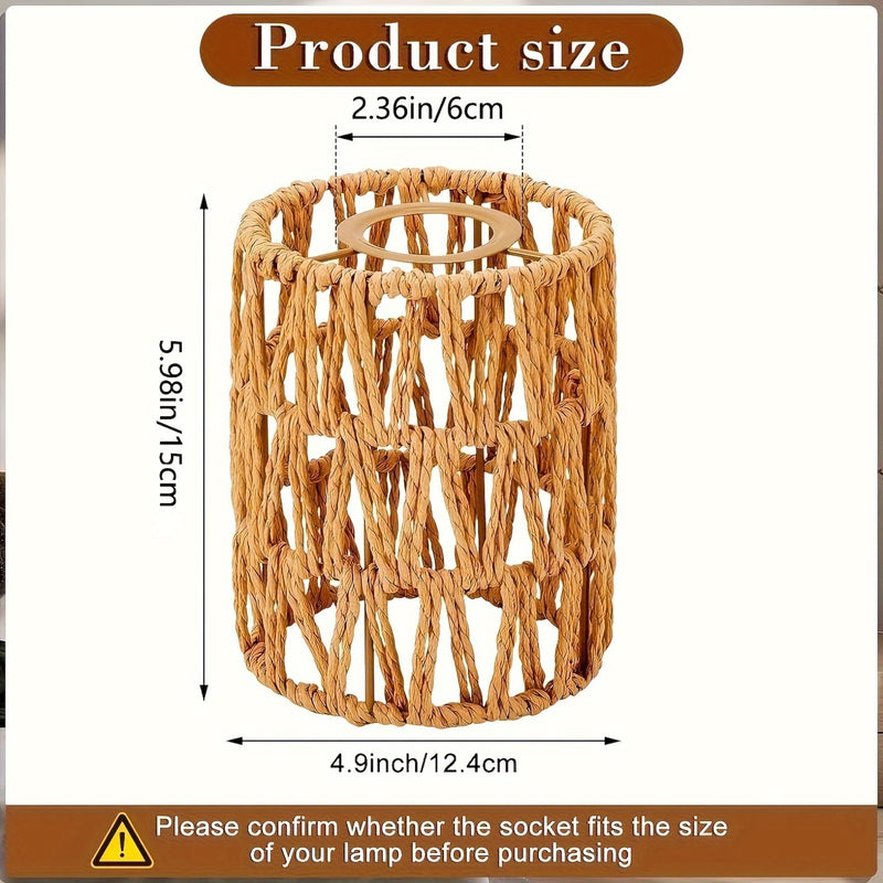 4-Pack Sombrillas de Lámpara de Rattan Rústico, Cubiertas de Luz de Cilindro Tejidas a Mano para Lámparas de Pie, Pendientes, Araña, Sconces de Pared - No se Necesita Electricidad ni Batería