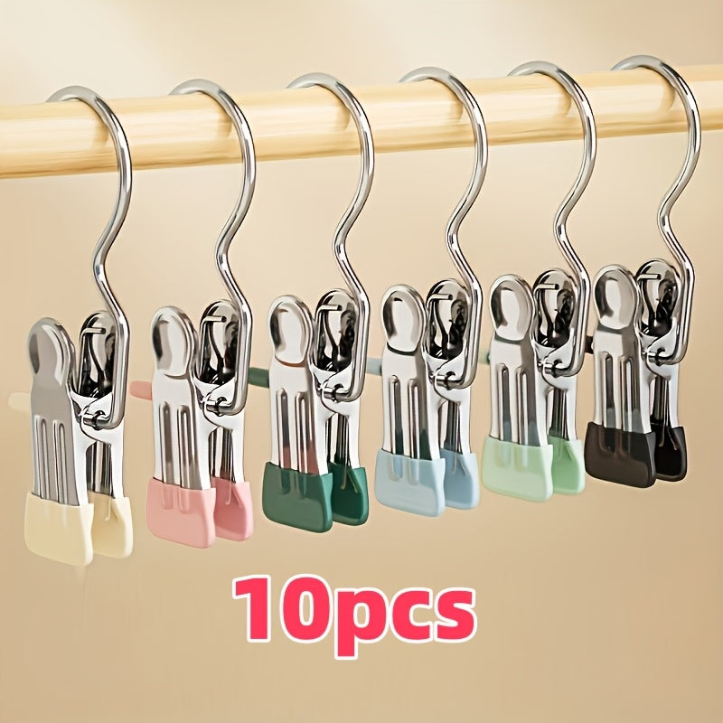 5/10pcs Perchas de Acero Inoxidable con Clips - Suaves con Tela y Cuero Sintético, Ideales para Sombreros, Pantalones, Calcetines - Perfectas para Almacenamiento en Baño y Lavandería