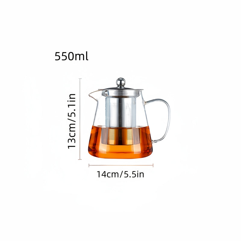 1 pieza, juego de 1 unidad, tetera transparente resistente al calor de borosilicato con asa y tapa, capacidad grande de 550ml/750ml, cuerpo recto con filtro interior de acero inoxidable para infusionar hojas de té, pétalos de rosa, bayas goji, flores, te