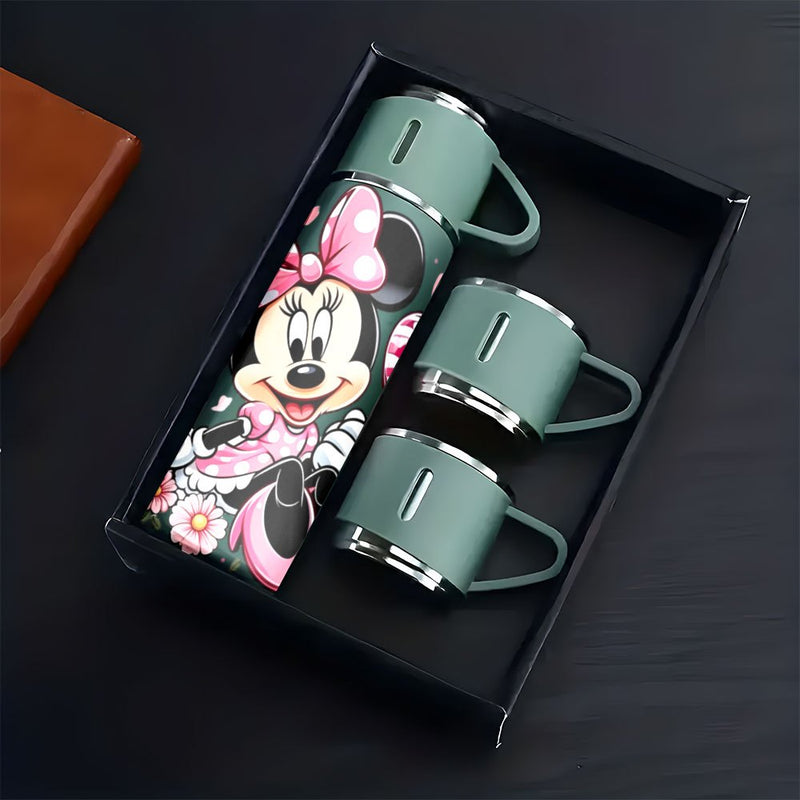 1 juego de termo Disney Minnie Mouse de 17 oz, botella de acero inoxidable al vacío con taza para café, bebidas calientes y frías, cantimplora, útiles escolares LHB03211