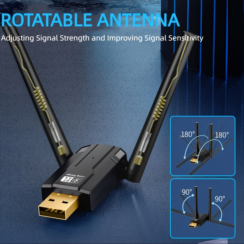 Adaptador de Red con Doble Antena USB BT5.4 de Larga Distancia, Dongle USB Receptor de Larga Distancia para PC/Auriculares/Tarjeta y muchos otros dispositivos BT, solo compatible con Windows 11/10/8.1 Plug and Play, soporta conectar hasta 7 dispositivos