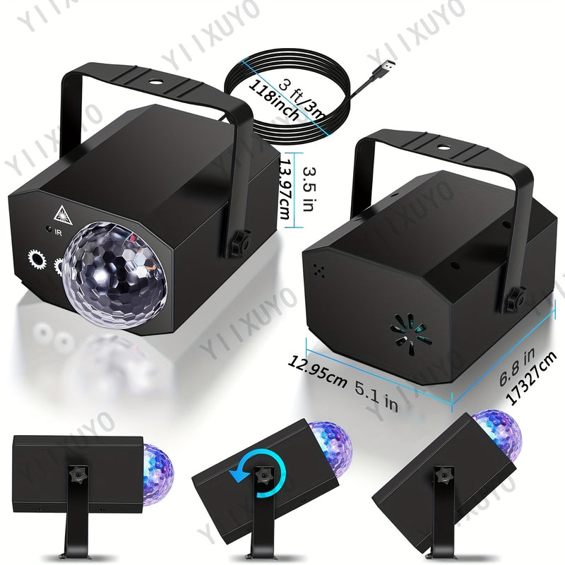 Luces de Fiesta DJ Disco Ball con Proyección Gobo y Control de Sonido, Cable USB de 3.02 Metros, Luces RGB Estroboscópicas para Fiestas, Promociones, Cumpleaños, Navidad, Bodas y Clubes