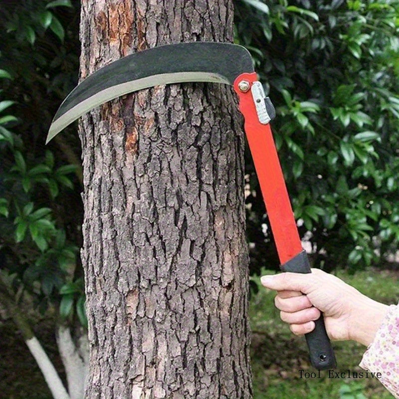 2 Piezas de Machete Plegable Resistente con Mango Largo - Acero al Manganeso Rojo y para Corte Manual en Jardín, Césped y Granja - Herramienta Versátil para Cortar Trigo y Cosecha de Hierba | Mecanismo Robusto | Hoja Metálica Duradera, Ideal para Exterio