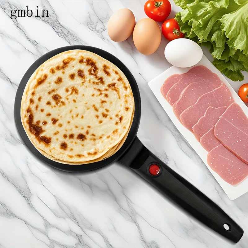 Sartén Redonda Antiadherente gmbin con Mango Rojo - Ideal para Crepes, Tortillas y Wafles, Calentamiento de un Solo Lado, 110V, 1000W, Enchufe de EE. UU., Sin Conversión Necesaria, Diámetro de 9,84 Pulgadas, Perfecto para Desayuno y Meriendas, Esenciales