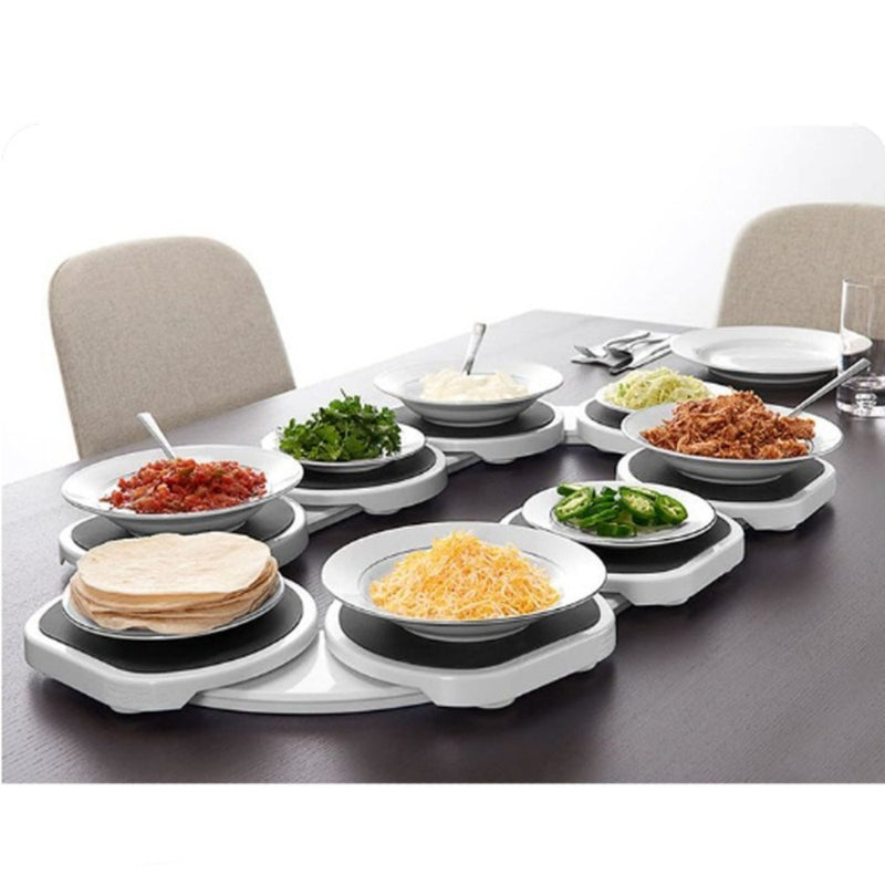 1 pieza de plato giratorio Lazy Susan de plástico blanco artístico - Bandeja giratoria Lazy Spinner expandible y movible para cocina y comedor, no necesita energía, se adapta a mesas rectangulares, plato decorativo para servir