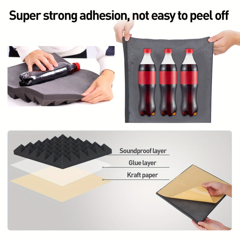 Paneles de Absorción de Sonido Autoadhesivos Negros de Alta Densidad Ignífugos de 12 Piezas 30*30*5 cm Adecuados para Salas de Mezcla, Estudios de Grabación de Vídeo, Estudios Vocales, Salas de Transmisión en Vivo, Cines, Paneles Acústicos, Tableros de E